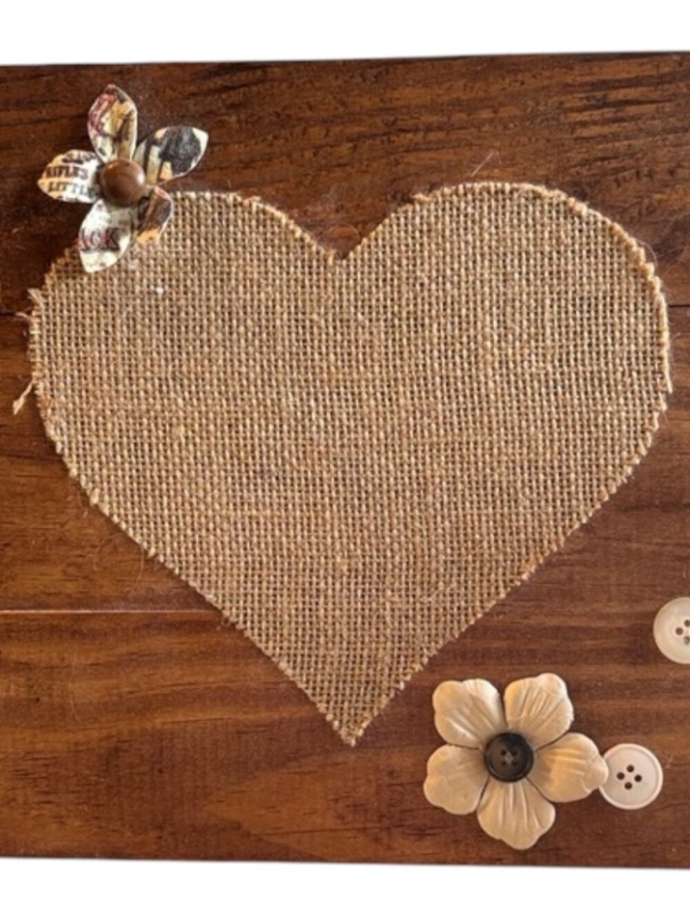 J and P’s Treasure Trunk Rustic Handmade Wooden Burlap Heart Sign-Brown, Beige